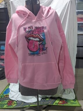 Pink Graphic Hoodie with Tongue Graphic